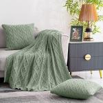 Homiest Cable Knit Throw Blanket and Pillow Set, Sage Green Set of 3, Knitted Throw (50"x60") & 2 Pillow Covers (18"x18"), Soft & Cozy Decorative for Couch Bed Sofa