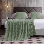 Homiest Cable Knit Throw Blanket and Pillow Set, Sage Green Set of 3, Knitted Throw (50"x60") & 2 Pillow Covers (18"x18"), Soft & Cozy Decorative for Couch Bed Sofa