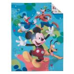 NoJo Disney Mickey Mouse Blue, Red, and Green, Donald Duck, Pluto, and Goofy, Fun Starts Here 4 Piece Toddler Bed Set - Comforter, Fitted Bottom Sheet, Flat Top Sheet, and Reversible Pillowcase