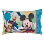 NoJo Disney Mickey Mouse Blue, Red, and Green, Donald Duck, Pluto, and Goofy, Fun Starts Here 4 Piece Toddler Bed Set - Comforter, Fitted Bottom Sheet, Flat Top Sheet, and Reversible Pillowcase
