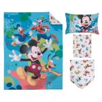 NoJo Disney Mickey Mouse Blue, Red, and Green, Donald Duck, Pluto, and Goofy, Fun Starts Here 4 Piece Toddler Bed Set - Comforter, Fitted Bottom Sheet, Flat Top Sheet, and Reversible Pillowcase