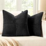 MIULEE Black Corduroy Pillow Covers Pack of 2 Boho Decorative Spliced Throw Pillow Covers Soft Solid Couch Pillowcases Cross Patchwork Textured Cushion Covers for Living Room Bed Sofa 24x24 inch