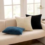 MIULEE Black Corduroy Pillow Covers Pack of 2 Boho Decorative Spliced Throw Pillow Covers Soft Solid Couch Pillowcases Cross Patchwork Textured Cushion Covers for Living Room Bed Sofa 24x24 inch