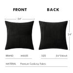 MIULEE Black Corduroy Pillow Covers Pack of 2 Boho Decorative Spliced Throw Pillow Covers Soft Solid Couch Pillowcases Cross Patchwork Textured Cushion Covers for Living Room Bed Sofa 24x24 inch