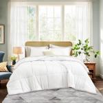 REYOS 90''x90'' Queen Size Cozy Comforter Set with 2 Pillowcases 100% Microfiber 3 Pieces Bedding Set for Bed Simple Plaid Quilted Comforter Sets, White