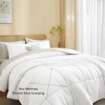 REYOS 90''x90'' Queen Size Cozy Comforter Set with 2 Pillowcases 100% Microfiber 3 Pieces Bedding Set for Bed Simple Plaid Quilted Comforter Sets, White