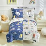 DuShow Dinosaur Toddler Bedding Set,4 Pieces Cotton Comforter Set for Boys,4 Piece Crib Bed Sheet Set,Super Soft and Comfortable-Navy Blue