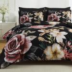 Menghomeus Black Comforter Set Queen 7 Piece Bed in a Bag Floral Bedding Comforter Sets with Sheets Set, Soft Microfiber Bedding Set for All Season