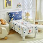 DuShow Dinosaur Toddler Bedding Set,4 Pieces Cotton Comforter Set for Boys,4 Piece Crib Bed Sheet Set,Super Soft and Comfortable-Navy Blue