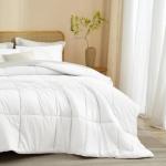 REYOS 90''x90'' Queen Size Cozy Comforter Set with 2 Pillowcases 100% Microfiber 3 Pieces Bedding Set for Bed Simple Plaid Quilted Comforter Sets, White