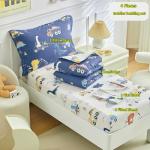 DuShow Dinosaur Toddler Bedding Set,4 Pieces Cotton Comforter Set for Boys,4 Piece Crib Bed Sheet Set,Super Soft and Comfortable-Navy Blue