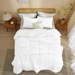 REYOS 90''x90'' Queen Size Cozy Comforter Set with 2 Pillowcases 100% Microfiber 3 Pieces Bedding Set for Bed Simple Plaid Quilted Comforter Sets, White