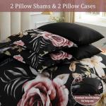 Menghomeus Black Comforter Set Queen 7 Piece Bed in a Bag Floral Bedding Comforter Sets with Sheets Set, Soft Microfiber Bedding Set for All Season