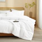 REYOS 90''x90'' Queen Size Cozy Comforter Set with 2 Pillowcases 100% Microfiber 3 Pieces Bedding Set for Bed Simple Plaid Quilted Comforter Sets, White