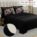 Menghomeus Black Comforter Set Queen 7 Piece Bed in a Bag Floral Bedding Comforter Sets with Sheets Set, Soft Microfiber Bedding Set for All Season