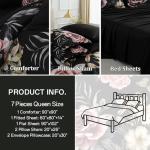 Menghomeus Black Comforter Set Queen 7 Piece Bed in a Bag Floral Bedding Comforter Sets with Sheets Set, Soft Microfiber Bedding Set for All Season