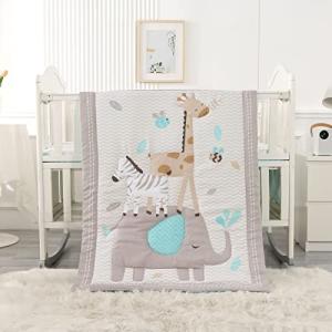 Wowelife Elephant Crib Bedding Set Gray, Premium 3-Piece Baby Bedding Set Elephant, Safari Newborn& Infant Nursery Bedding Set for Baby Boy, Gray