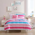 Nautica Kids - Comforter Set, Super Soft Toddler Coastal Bedding Set with Matching Shams & Throw Pillow, Ideal Girl Room Essentials (Cru Stripe Pink, Full/Queen)