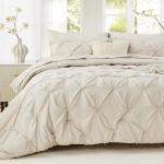 Sasttie Twin Comforter Set, 5-Piece Bed in a Bag, Pintuck Bedding Sets for All Season, Includes Comforter, Flat Sheet, Fitted Sheet, Pillowcase and Pillowsham, Beige
