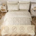 Sasttie Twin Comforter Set, 5-Piece Bed in a Bag, Pintuck Bedding Sets for All Season, Includes Comforter, Flat Sheet, Fitted Sheet, Pillowcase and Pillowsham, Beige