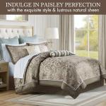 Madison Park Aubrey Cozy Comforter Set, Faux Silk Jacquard Paisley Design - All Season Down Alternative Bedding with Cotton Bed Sheets, Bed Skirt & Toss Pillows, Queen Blue 12 Piece