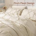 Sasttie Twin Comforter Set, 5-Piece Bed in a Bag, Pintuck Bedding Sets for All Season, Includes Comforter, Flat Sheet, Fitted Sheet, Pillowcase and Pillowsham, Beige