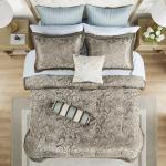 Madison Park Aubrey Cozy Comforter Set, Faux Silk Jacquard Paisley Design - All Season Down Alternative Bedding with Cotton Bed Sheets, Bed Skirt & Toss Pillows, Queen Blue 12 Piece