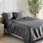 Bare Home King Poly Satin Sheet Set - Luxury Soft and Smooth Satin - for Hair and Skin - Breathable - Similar to Silk - Deep Pocket up to 15” - Bedding Sheet Set (King, Grey)