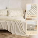 Sasttie Twin Comforter Set, 5-Piece Bed in a Bag, Pintuck Bedding Sets for All Season, Includes Comforter, Flat Sheet, Fitted Sheet, Pillowcase and Pillowsham, Beige