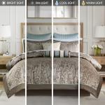 Madison Park Aubrey Cozy Comforter Set, Faux Silk Jacquard Paisley Design - All Season Down Alternative Bedding with Cotton Bed Sheets, Bed Skirt & Toss Pillows, Queen Blue 12 Piece