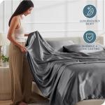 Bare Home King Poly Satin Sheet Set - Luxury Soft and Smooth Satin - for Hair and Skin - Breathable - Similar to Silk - Deep Pocket up to 15” - Bedding Sheet Set (King, Grey)