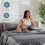 Bare Home King Poly Satin Sheet Set - Luxury Soft and Smooth Satin - for Hair and Skin - Breathable - Similar to Silk - Deep Pocket up to 15” - Bedding Sheet Set (King, Grey)