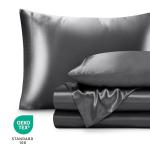 Bare Home King Poly Satin Sheet Set - Luxury Soft and Smooth Satin - for Hair and Skin - Breathable - Similar to Silk - Deep Pocket up to 15” - Bedding Sheet Set (King, Grey)