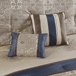 Madison Park Essentials Delaney 24-Piece Room In A Bag Comforter Set-Satin Jacquard All Season Luxury Bedding, Sheets, decorative pillows and Curtains, Valance, Queen (90 in x 90 in), Medallion Navy
