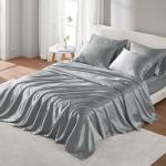 Luxurious Grey Satin Queen Bed Sheet Set