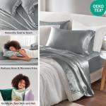 Luxurious Grey Satin Queen Bed Sheet Set