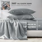 Luxurious Grey Satin Queen Bed Sheet Set