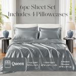 Luxurious Grey Satin Queen Bed Sheet Set