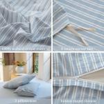 BESTDESIL Luxury 100% Washed Cotton Linen Like Duvet Cover Set,3 Pcs Striped Duvet Cover with Zipper Closure(Strip-Cornflower Blue/White,Queen)
