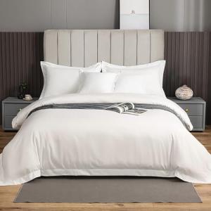 eBeddy Linens Luxury Duvet Cover Super King Size 108x98 Inch 100% Long-Staple Egyptian Cotton Soft and Breathable 1 Pieces Comforter Cover with Zipper Closure & Corner Ties, White Solid
