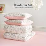 Wake In Cloud - Floral Comforter Set, Coquette Cottagecore Aesthetic Cute Flower Pattern for Women Teen Girls, Soft Lightweight Dorm Bedding, 3 Piece, Pink, Full Size