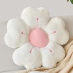 Flower Shaped Pillow, Cute Decorative Throw Pillow with Soft Artificial Rabbit Fur for Couch Bed Chair Floor, Flower Pillows Seating Cushions Room Décor for Bedroom Living Room (14.9", White)