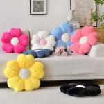 Flower Shaped Pillow, Cute Decorative Throw Pillow with Soft Artificial Rabbit Fur for Couch Bed Chair Floor, Flower Pillows Seating Cushions Room Décor for Bedroom Living Room (14.9", White)