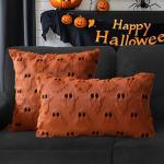 4TH Emotion Halloween Ghost Decorative Pillow Covers 20x20 Set of 2, Rust Red Soft Plush Faux Fur Farmhouse Throw Cushion Cases for Fall Autumn Holiday Home Decorations