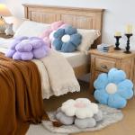 Flower Shaped Pillow, Cute Decorative Throw Pillow with Soft Artificial Rabbit Fur for Couch Bed Chair Floor, Flower Pillows Seating Cushions Room Décor for Bedroom Living Room (14.9", White)