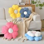 Flower Shaped Pillow, Cute Decorative Throw Pillow with Soft Artificial Rabbit Fur for Couch Bed Chair Floor, Flower Pillows Seating Cushions Room Décor for Bedroom Living Room (14.9", White)