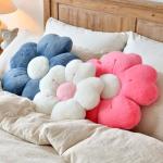 Flower Shaped Pillow, Cute Decorative Throw Pillow with Soft Artificial Rabbit Fur for Couch Bed Chair Floor, Flower Pillows Seating Cushions Room Décor for Bedroom Living Room (14.9", White)