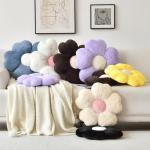 Flower Shaped Pillow, Cute Decorative Throw Pillow with Soft Artificial Rabbit Fur for Couch Bed Chair Floor, Flower Pillows Seating Cushions Room Décor for Bedroom Living Room (14.9", White)