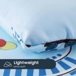Wake In Cloud - Train Toddler Bedding Set for Boys, Cartoon Trains on Railway, 4 Pieces Soft Crib Bed Set Including Comforter, Sheets and Pillowcase, Light Blue