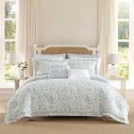 Laura Ashley - Queen Comforter Set, Soft Cotton Blend Bedding with Medium Weight Feel, Reversible Bedding with Matching Pillowscases, Bonus Euro Shams & Throw Pillows, 7 Piece Bed Set (Nora Blue)